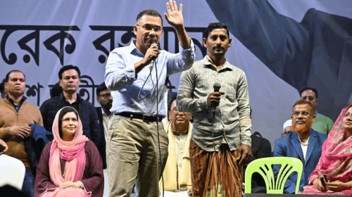 ভাষানটেকে বক্তব্য রাখছেন বিএনপি চেয়ারম্যান তারেক রহমান। ছবি : সংগৃহীত