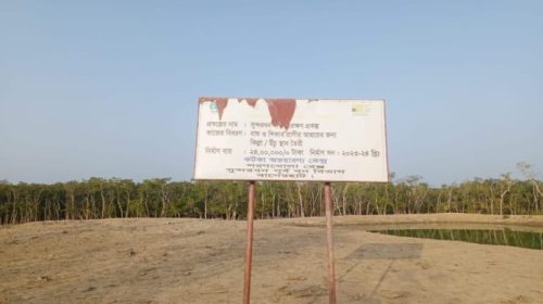 সুন্দরবনের কটকায় তৈরী টাইগারটিলায় স্থাপিত সাইনবোর্ড | ছবি: দৈনিক ইতিহাস