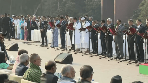 মন্ত্রিসভার সদস্যদের শপথ পড়ান রাষ্ট্রপতি মো. সাহাবুদ্দিন | ছবি: বিএনপির মিডিয়া সেল