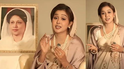 সাবেক প্রধানমন্ত্রী বেগম খালেদা জিয়ার সাজে অভিনেত্রী রুকাইয়া জাহান চমক। ছবি: ভিডিও থেকে নেওয়া